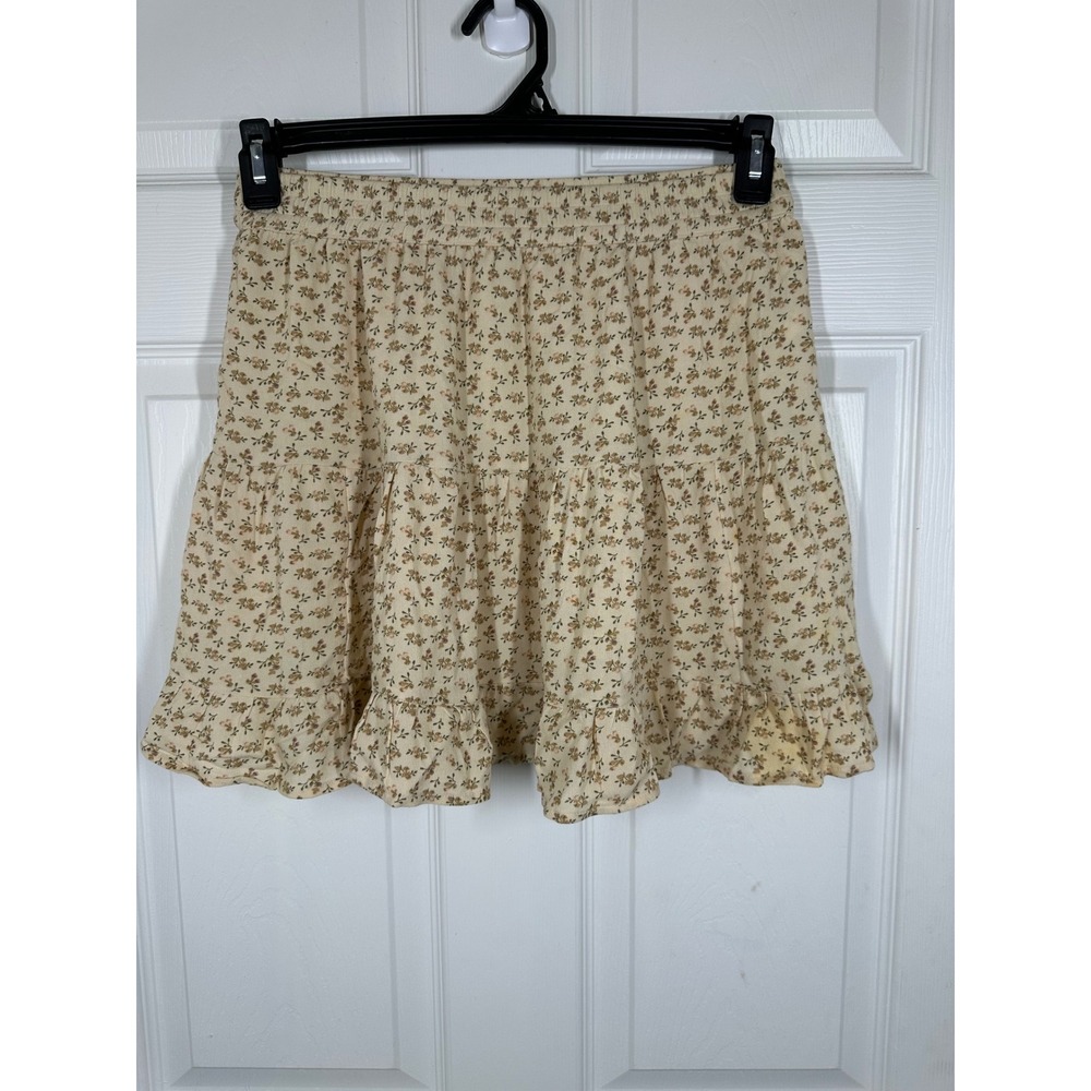 American Eagle Mini Skirt Womens Small Cream Floral Tiered‎ Ruffle Boho Skirt - Picture 7 of 7